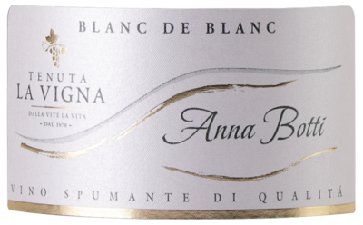 Etichetta Blanc de Blanc Anna Botti, Metodo Classico, Vino Spumante di Qualità, Tenuta la Vigna
